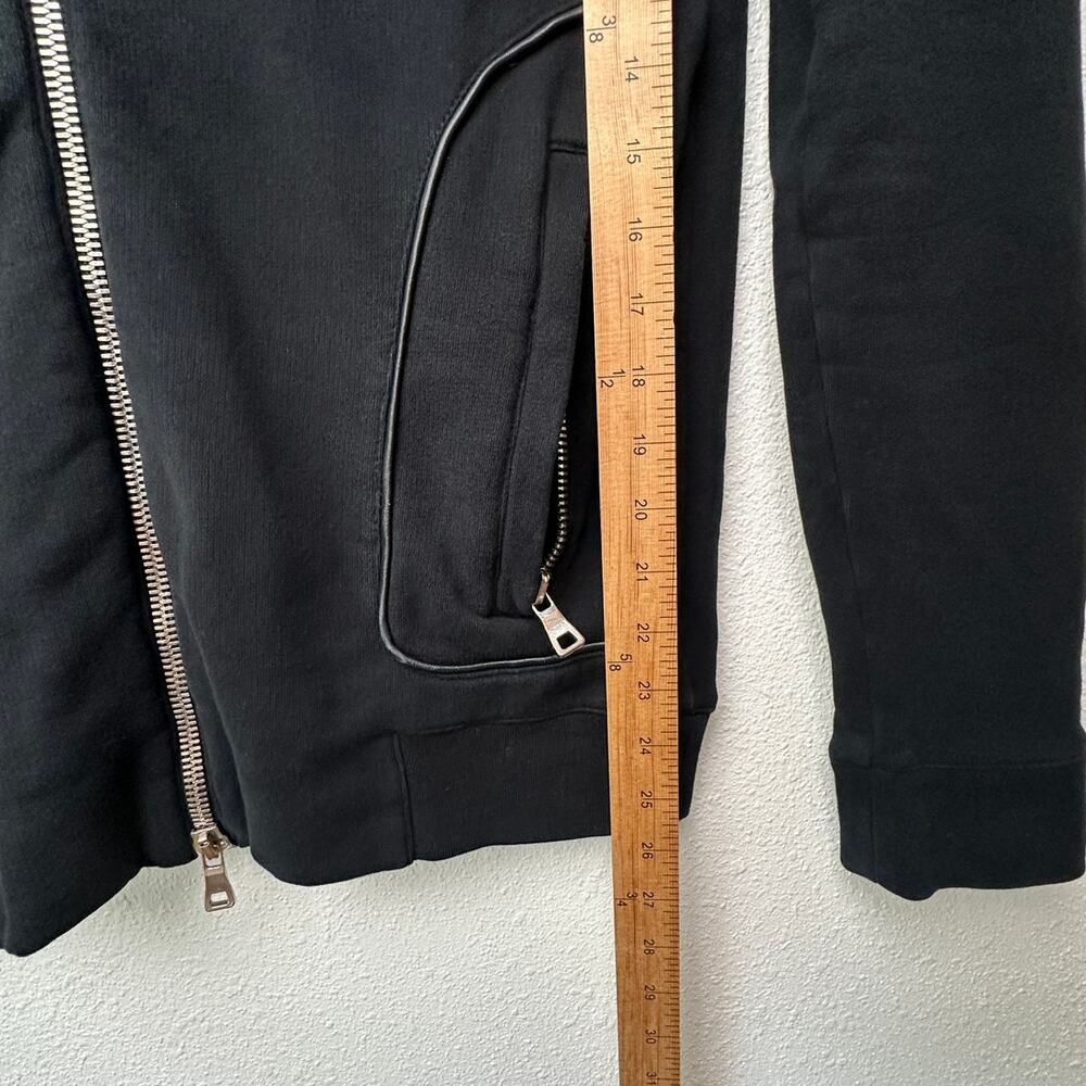 FUC Balmain Black Moto Hoodie Jacket Quilted Leather Shoulder Zip Sweatshirt M - Picture 12 of 15